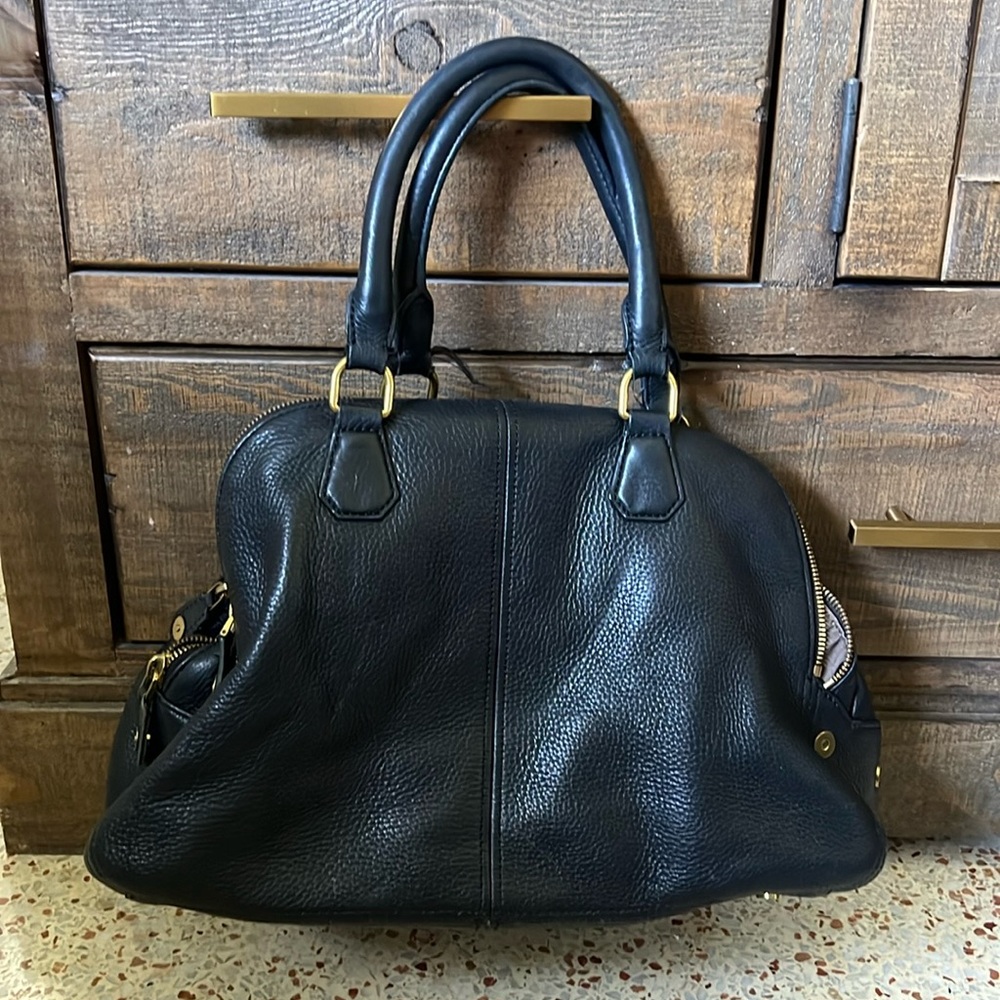 J Crew Biennial Satchel Black pebbled leather bag.